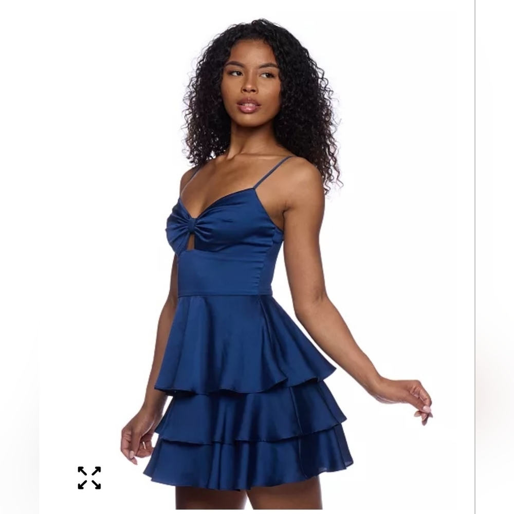 B Darlin Tiered Navy Dress With Bow Nwt 15/16 Feminine Prom Y2K 90s Formal - Picture 3 of 8